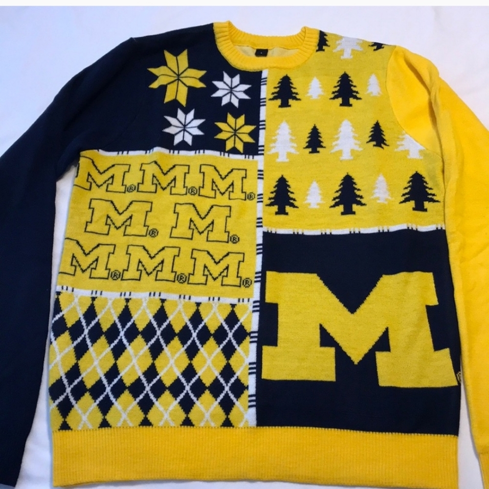 Wolverine University of Michigan college sweater size large Umich navy yellow